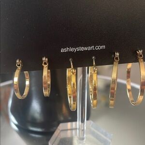 Gold Hoop Earrings Set with Polished Finish NWT
